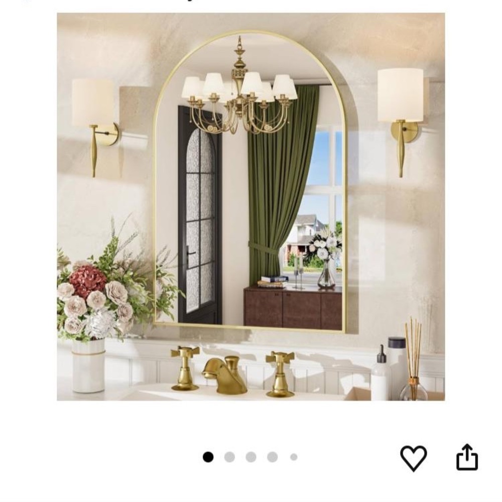 Gold Arched Bathroom Mirror with Frameless Design